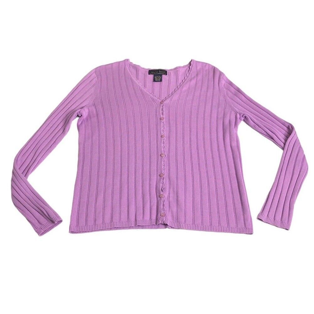Vintage Laura Scott Cardigan Sweaterโ Women Large Purple Coquette Dainty Y2K 90s